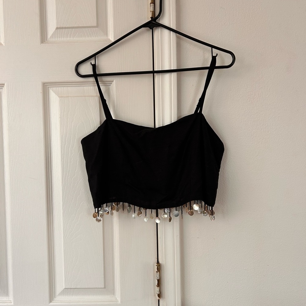 Jason Wu Black Crop Top with Silver Bead Accents, sz 4